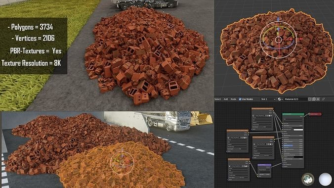 Heap of Clay Brick Demolition Material  Low-poly 3D model