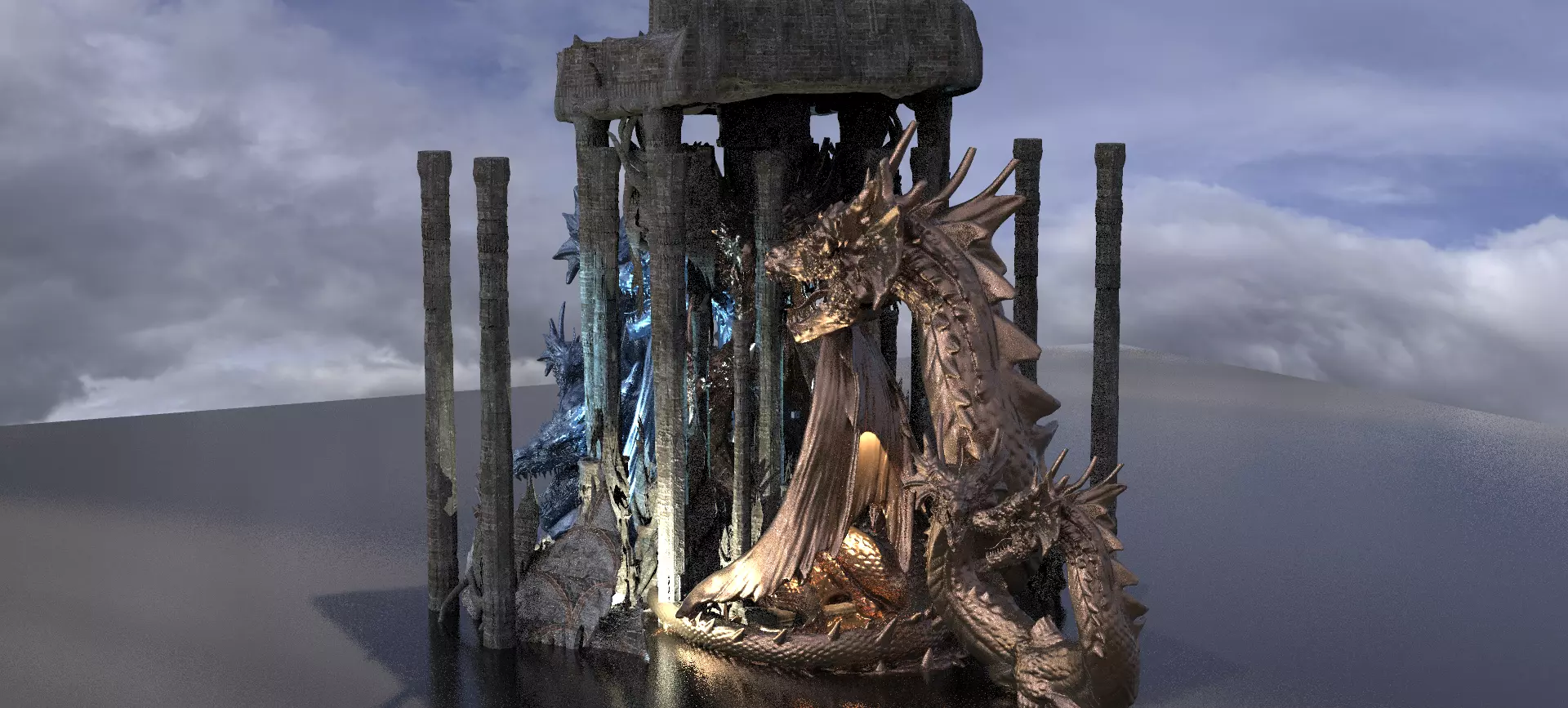 Fallen Angel Blood Font Monoliths with Dragons 2 3D model_0