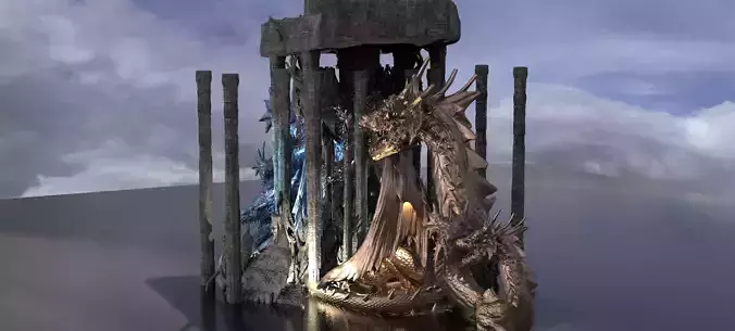 Fallen Angel Blood Font Monoliths with Dragons 2 3D model