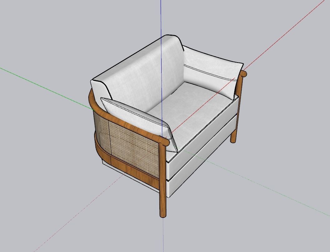 Sydney Cane Armchair Washed Linen Flax 3D model_4
