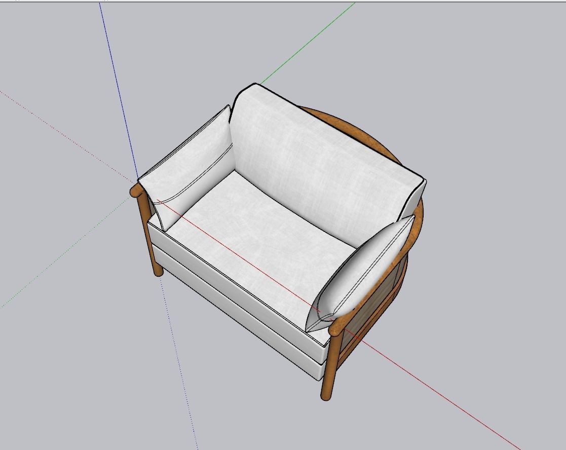 Sydney Cane Armchair Washed Linen Flax 3D model_2