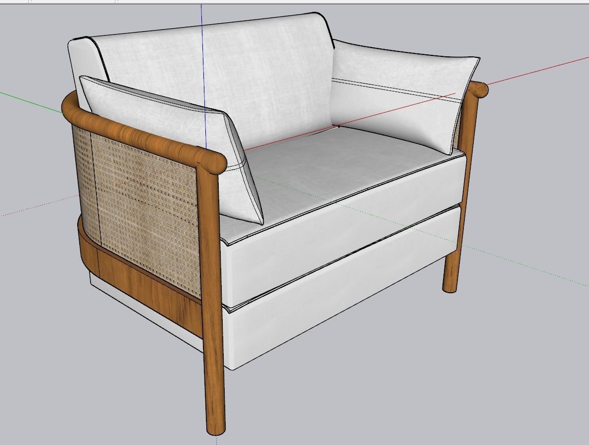 Sydney Cane Armchair Washed Linen Flax 3D model_1