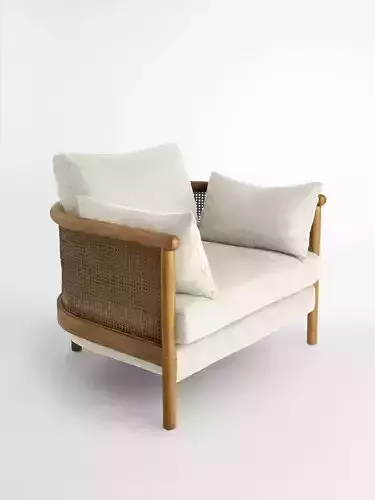 Sydney Cane Armchair Washed Linen Flax 3D model