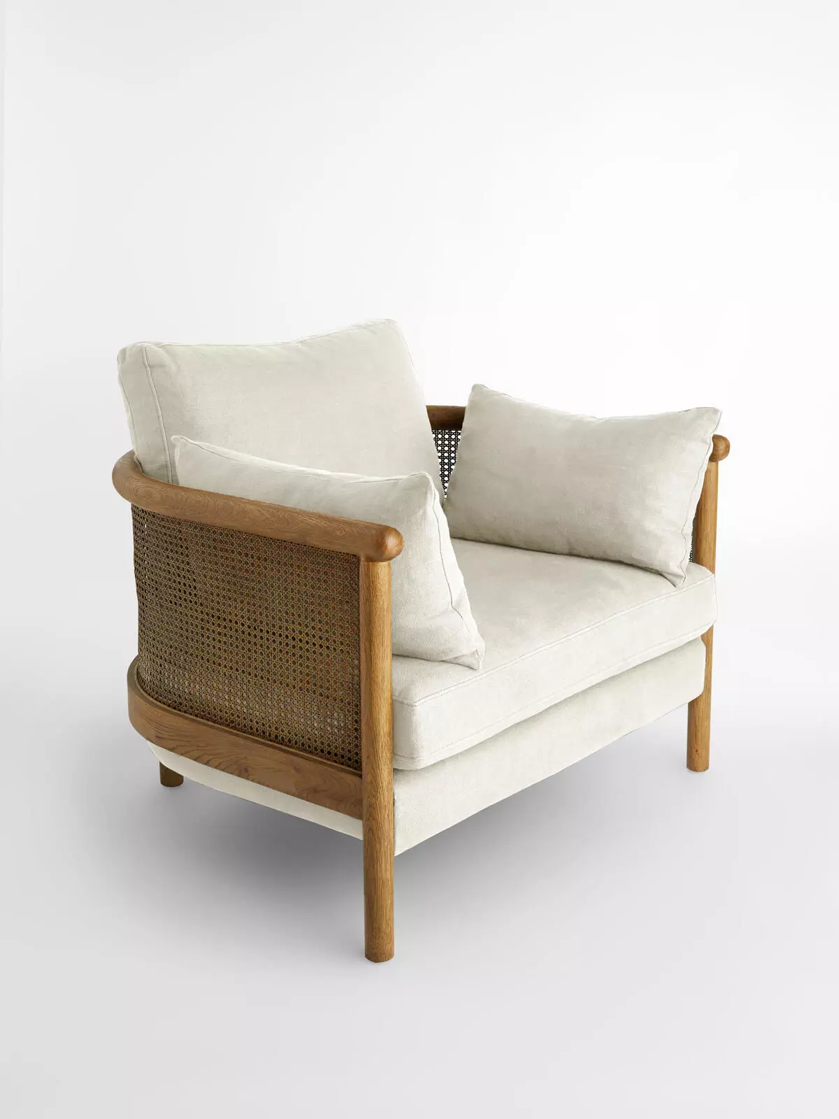 Sydney Cane Armchair Washed Linen Flax 3D model_0
