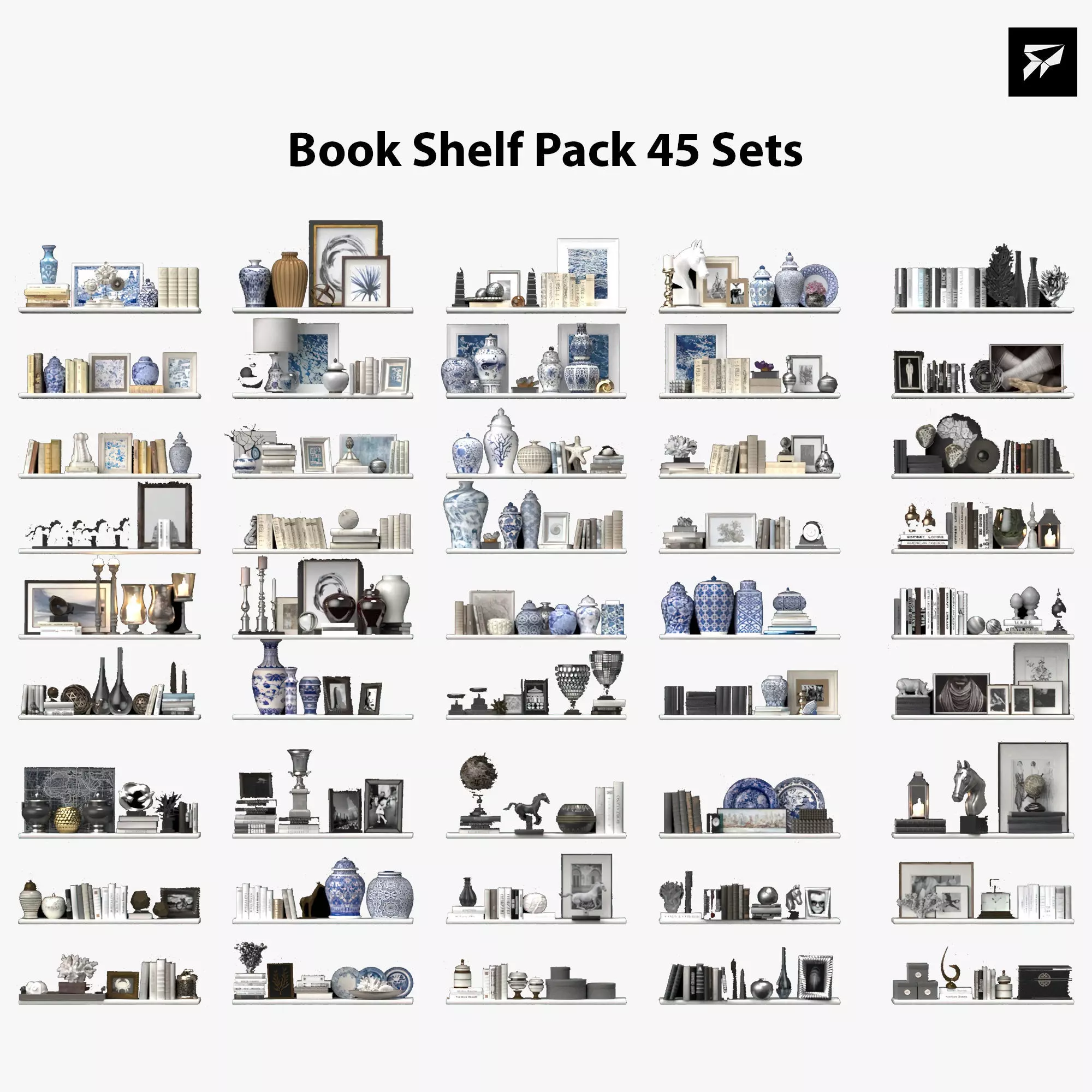 Book Shelf Pack 45 Sets 3D model