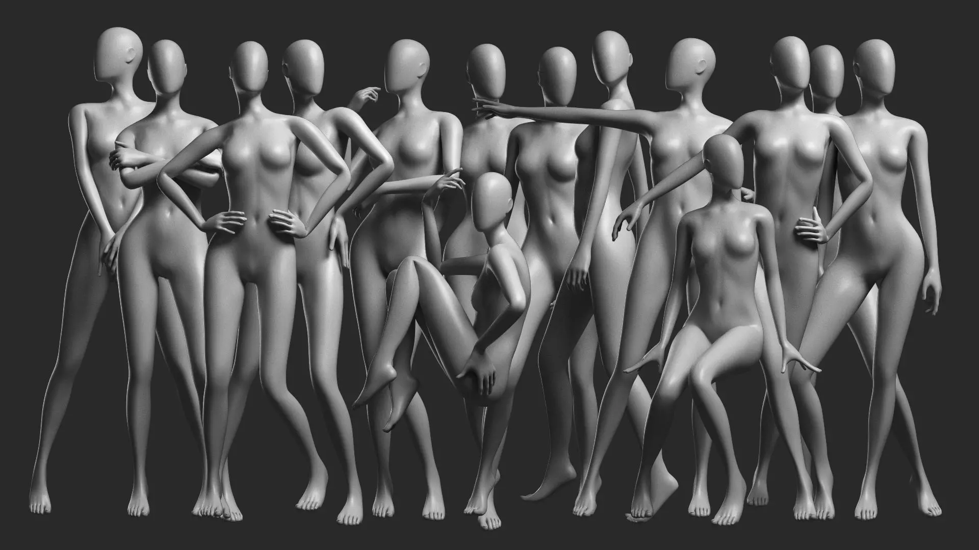 Animated Female Mesh 14 poses v3 Low-poly 3D model