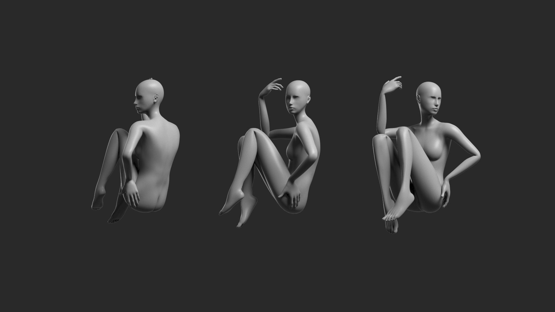 Animated Female Mesh - 14 poses v4 Low-poly 3D model_10