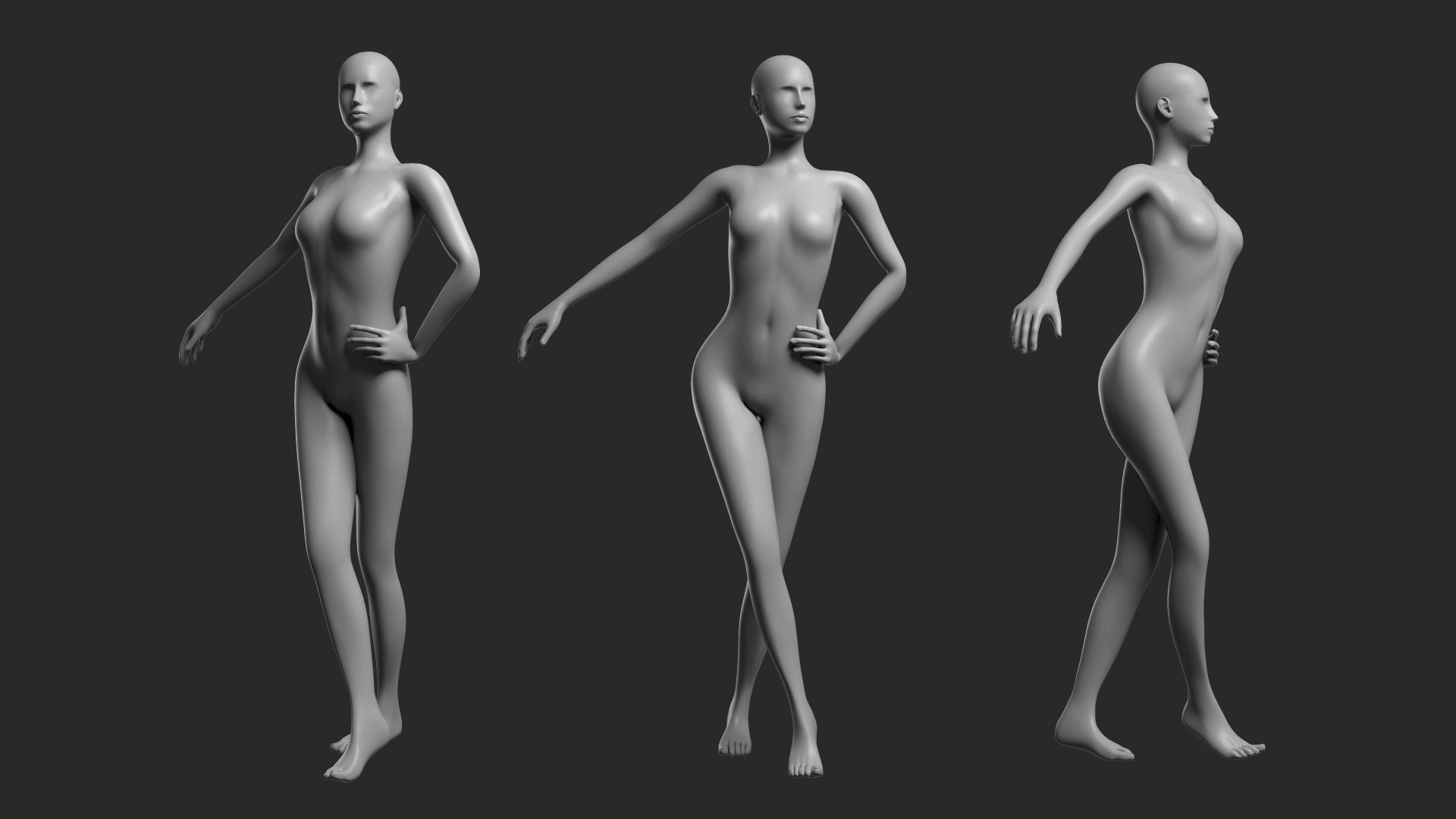 Animated Female Mesh - 14 poses v4 Low-poly 3D model_15