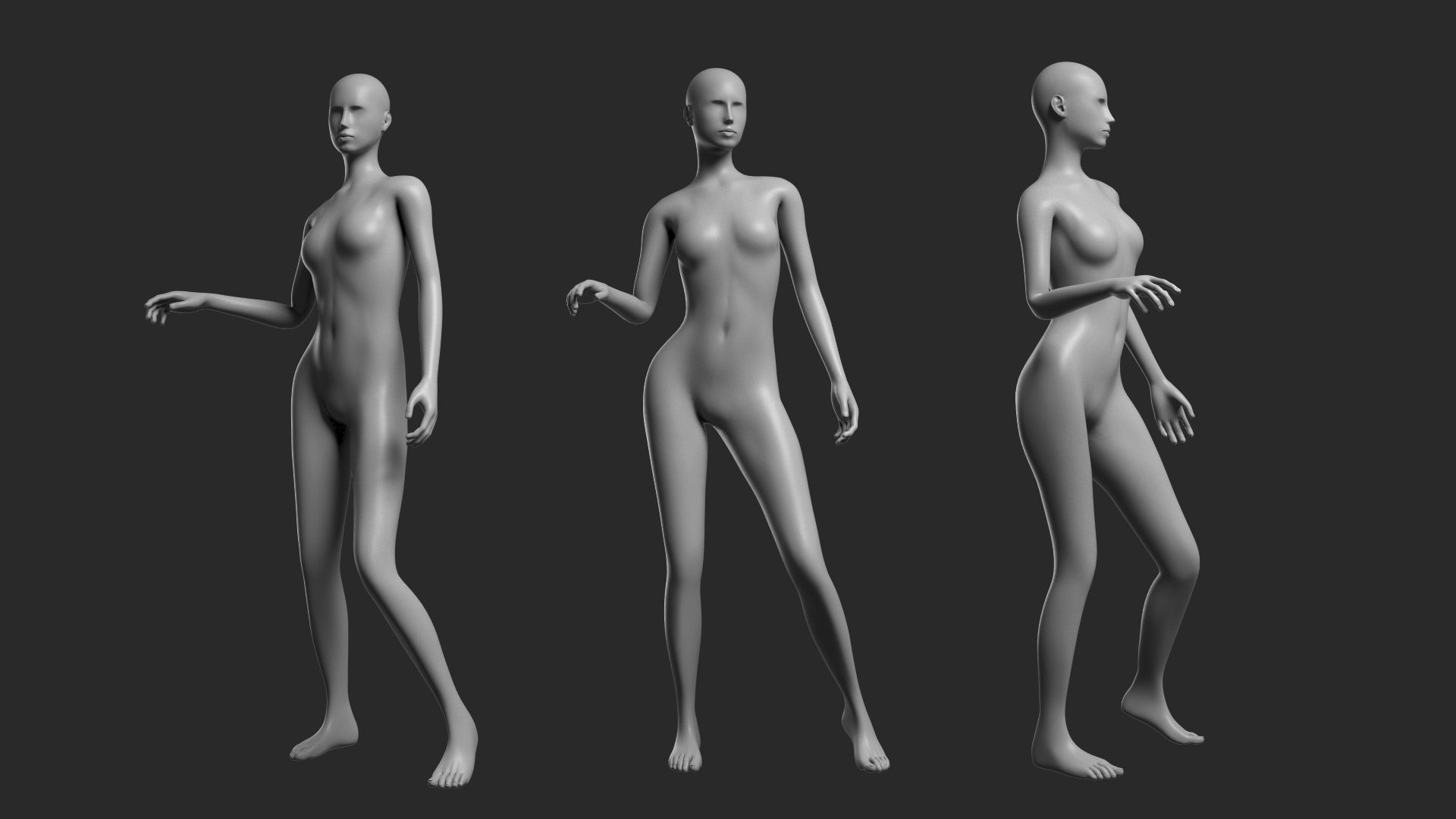 Animated Female Mesh - 14 poses v4 Low-poly 3D model_5
