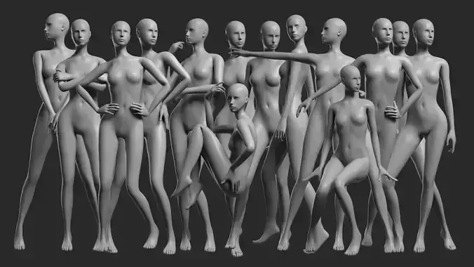 Animated Female Mesh - 14 poses v4 Low-poly 3D model