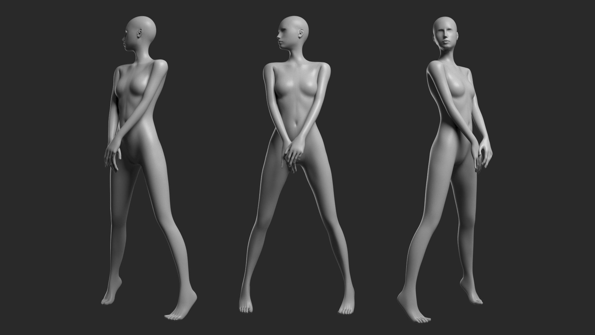 Animated Female Mesh - 14 poses v4 Low-poly 3D model_9