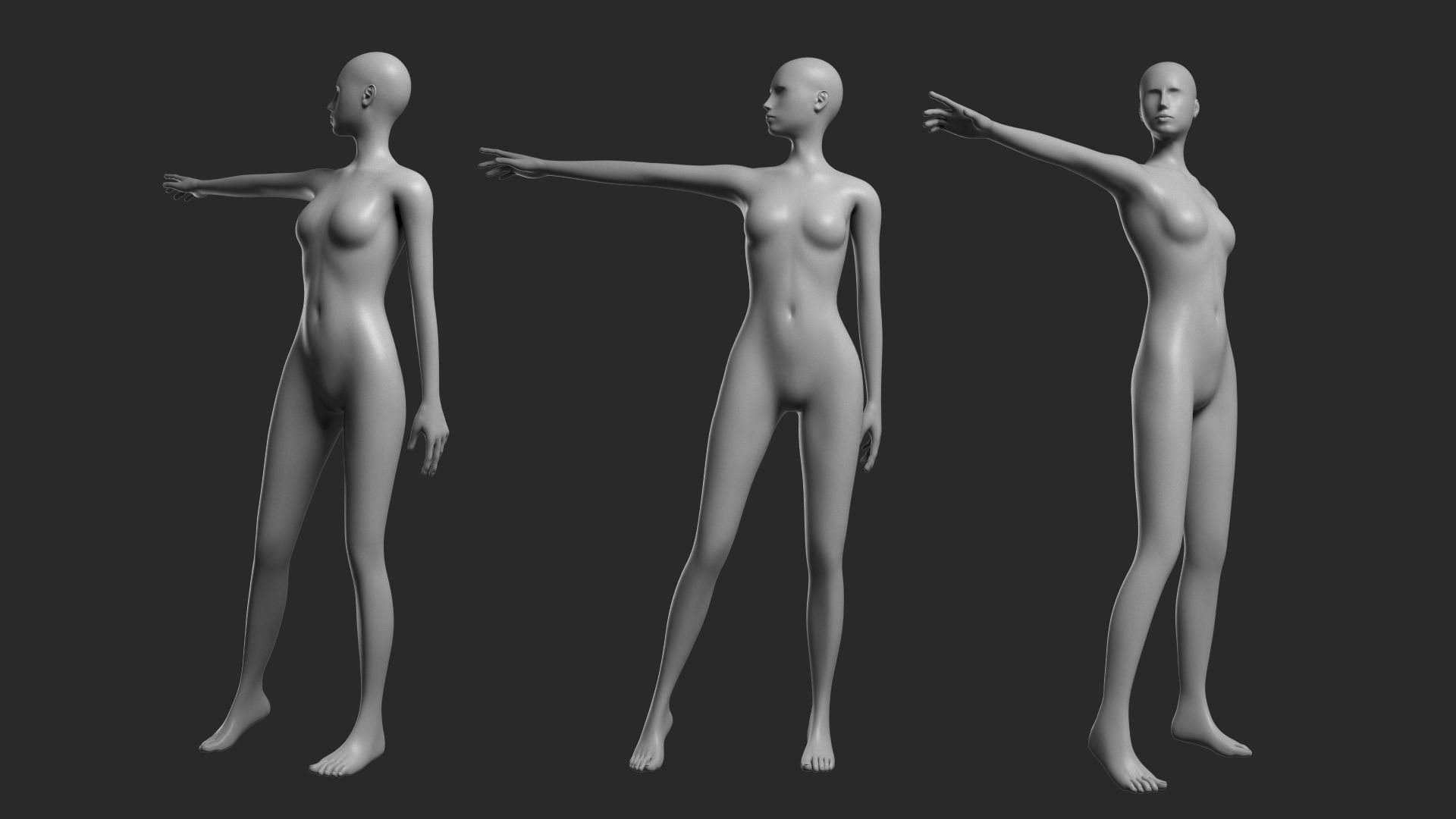 Animated Female Mesh - 14 poses v4 Low-poly 3D model_13
