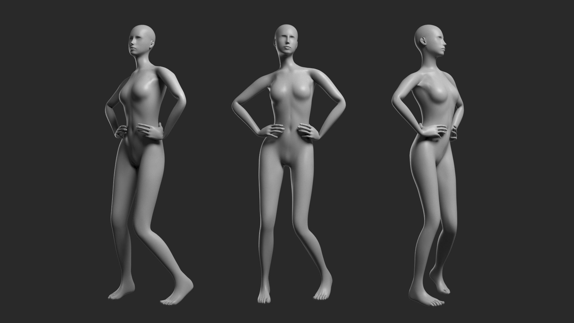 Animated Female Mesh - 14 poses v4 Low-poly 3D model_6