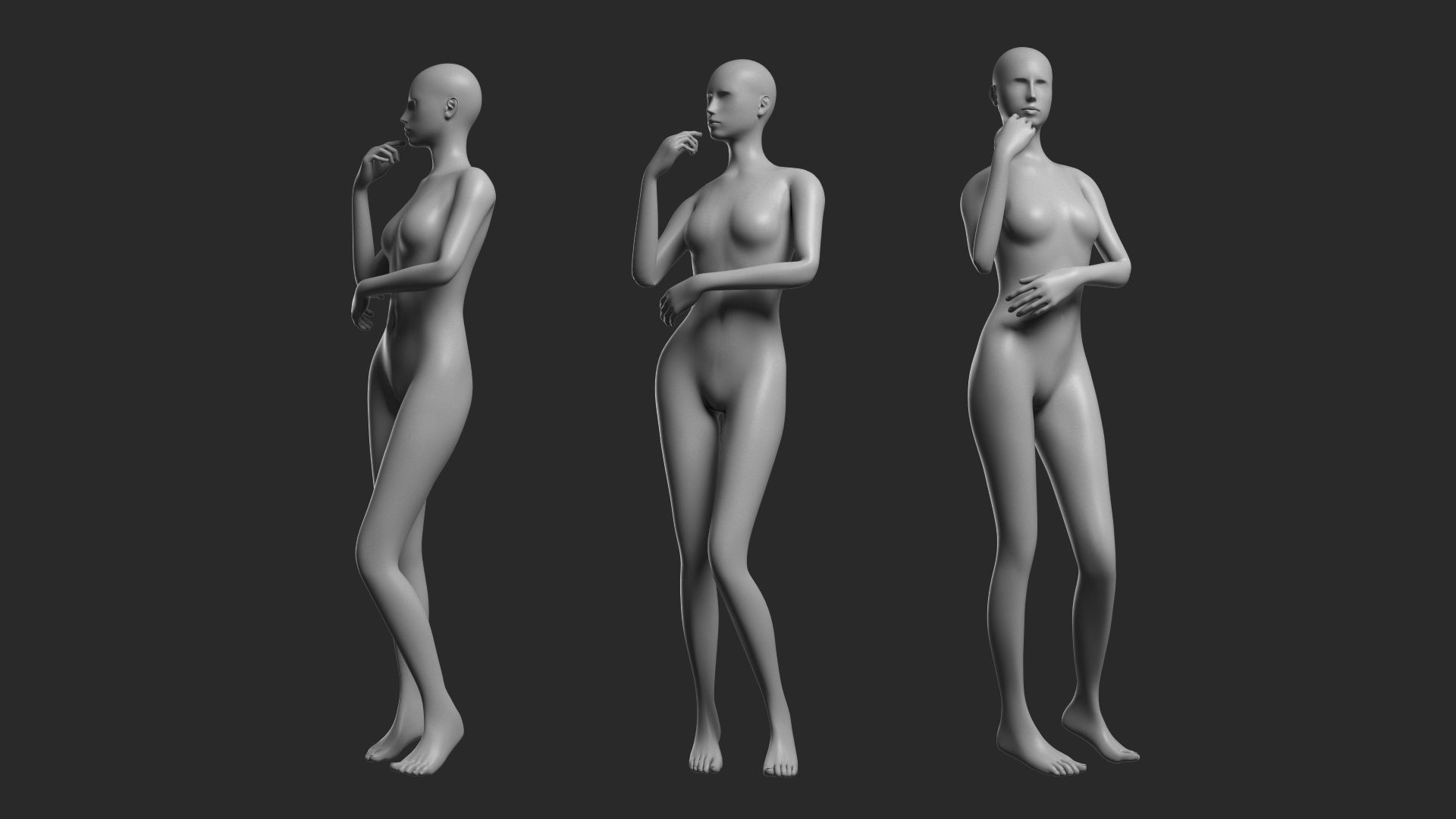Animated Female Mesh - 14 poses v4 Low-poly 3D model_8