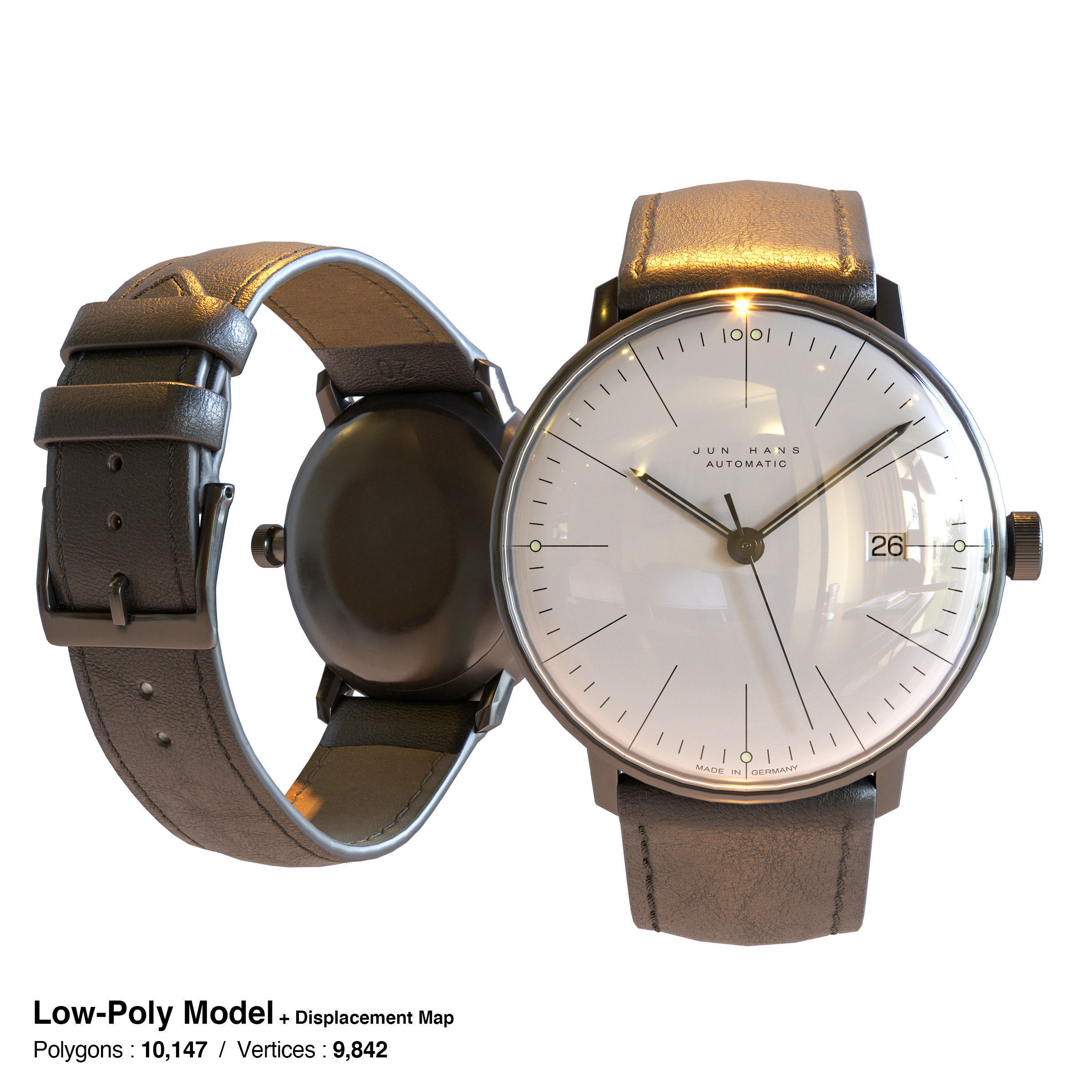 Minimalist Watch 3 - Automatic - White Dial x Black Case Low-poly 3D model_14