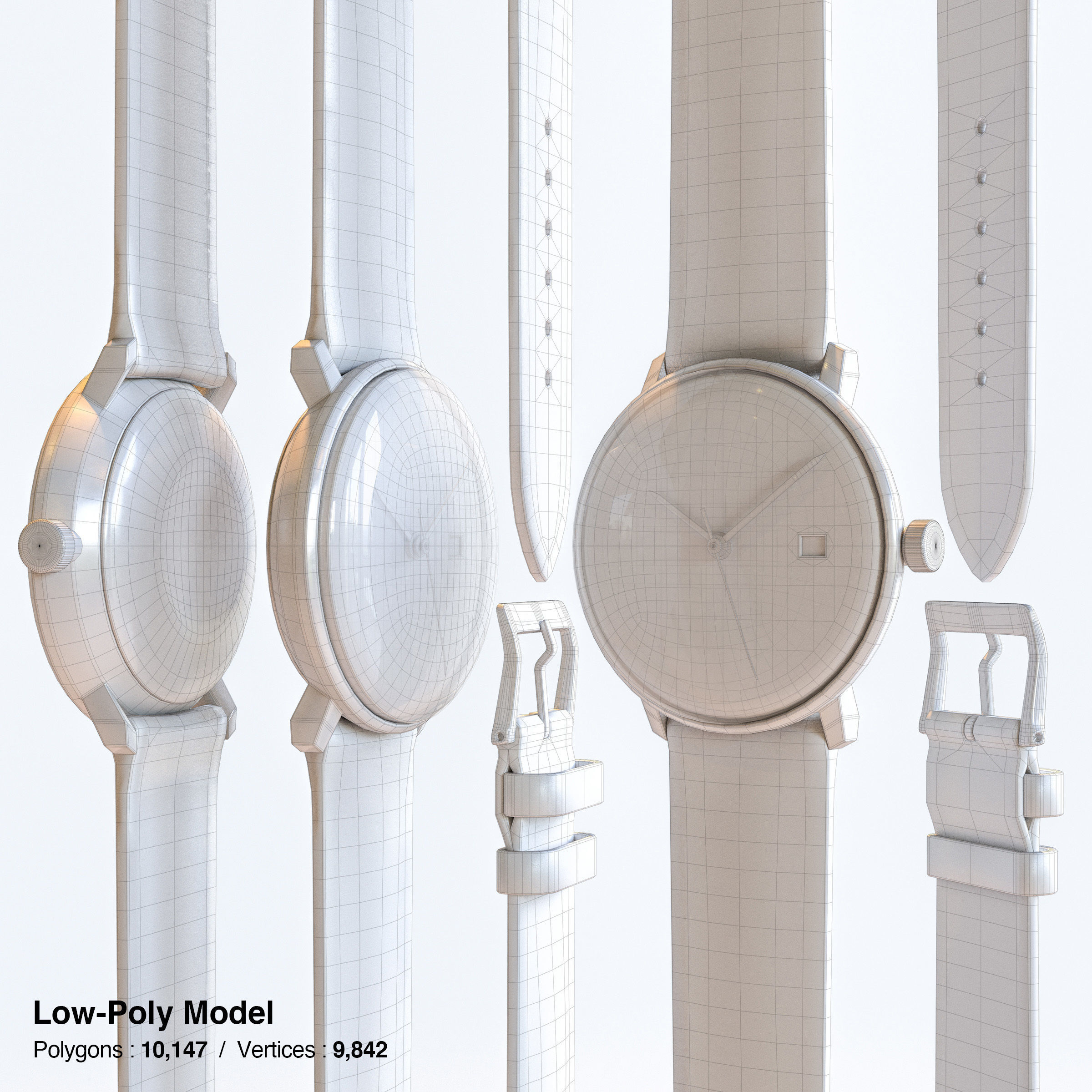 Minimalist Watch 3 - Automatic - White Dial x Black Case Low-poly 3D model_9