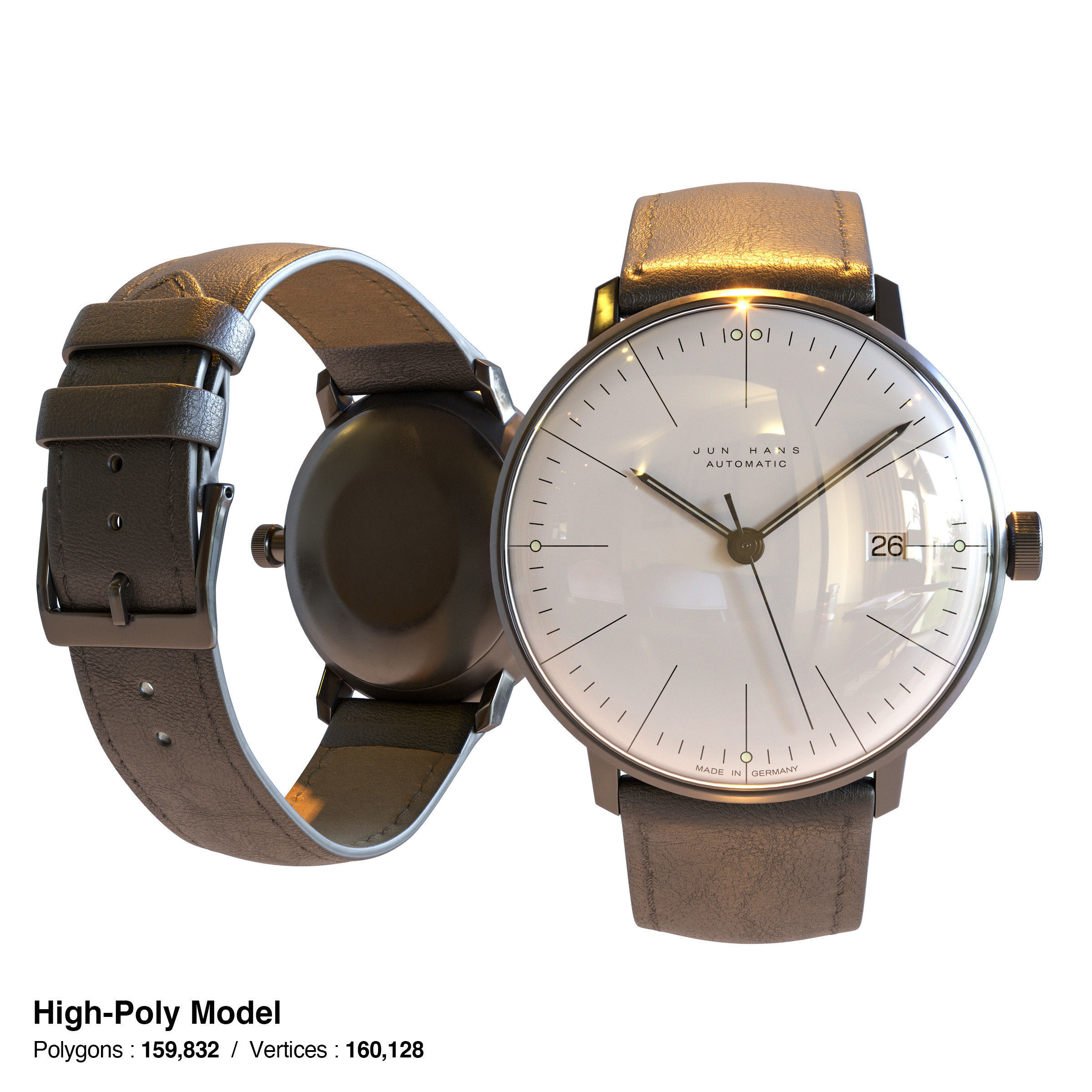 Minimalist Watch 3 - Automatic - White Dial x Black Case Low-poly 3D model_11