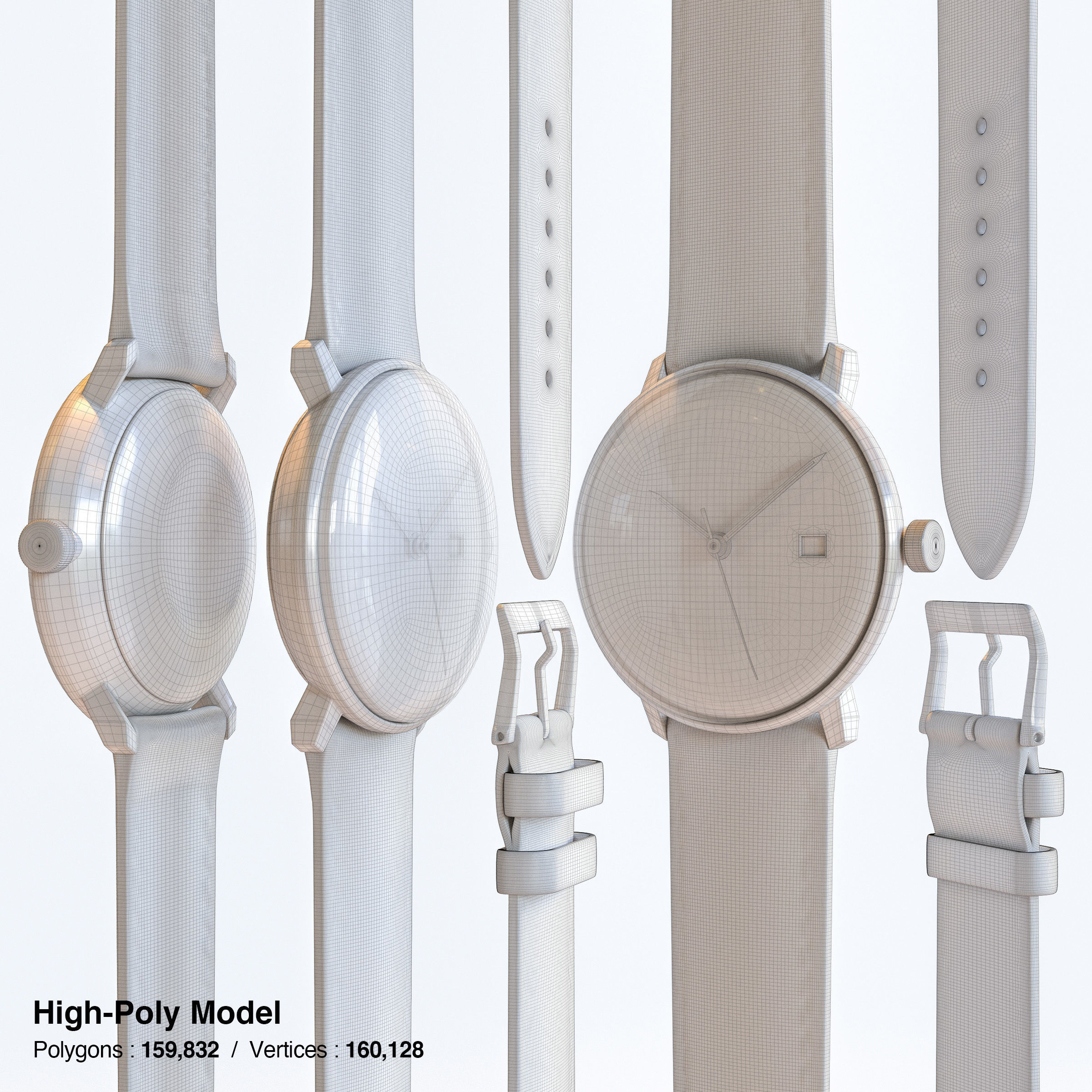 Minimalist Watch 3 - Automatic - White Dial x Black Case Low-poly 3D model_6