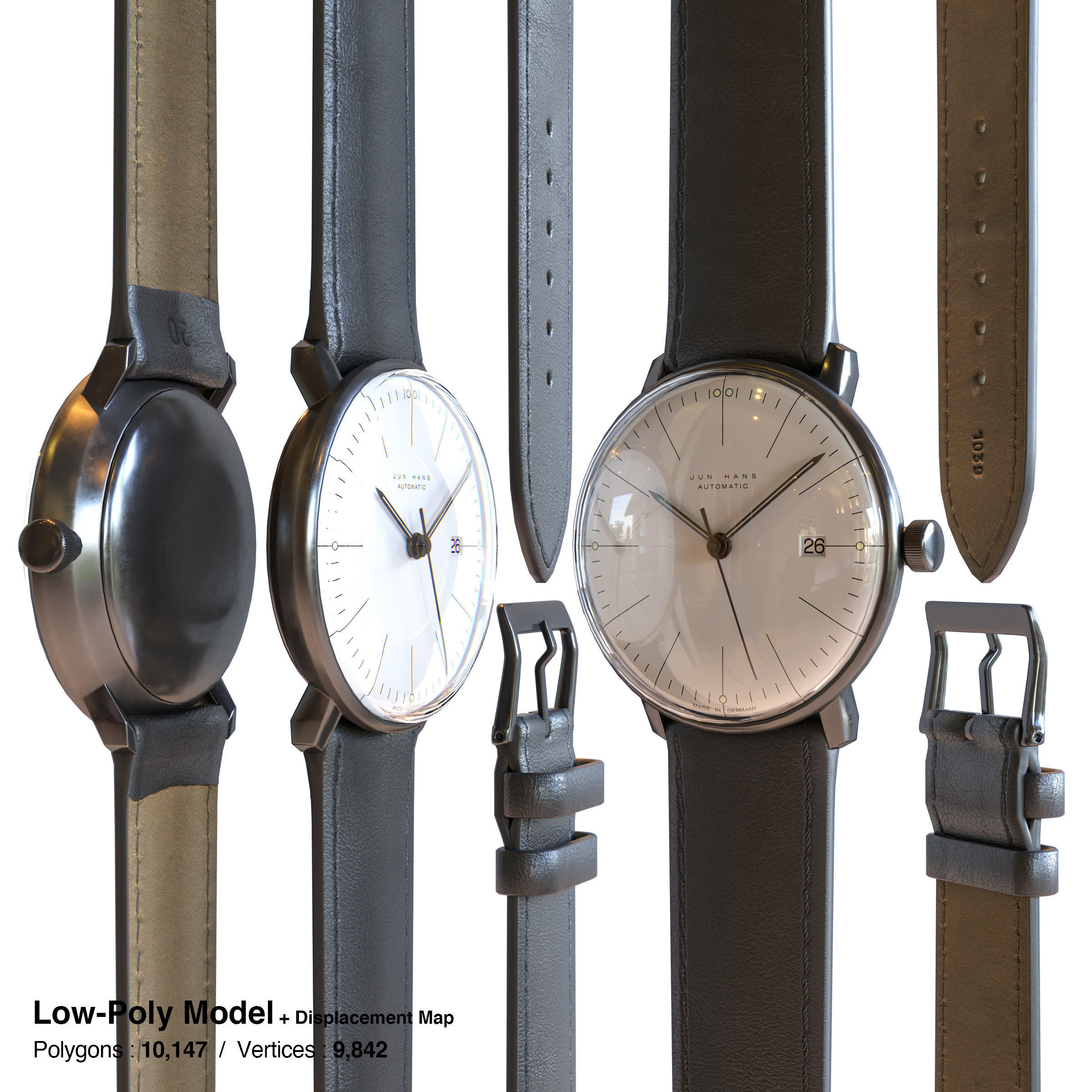 Minimalist Watch 3 - Automatic - White Dial x Black Case Low-poly 3D model_8