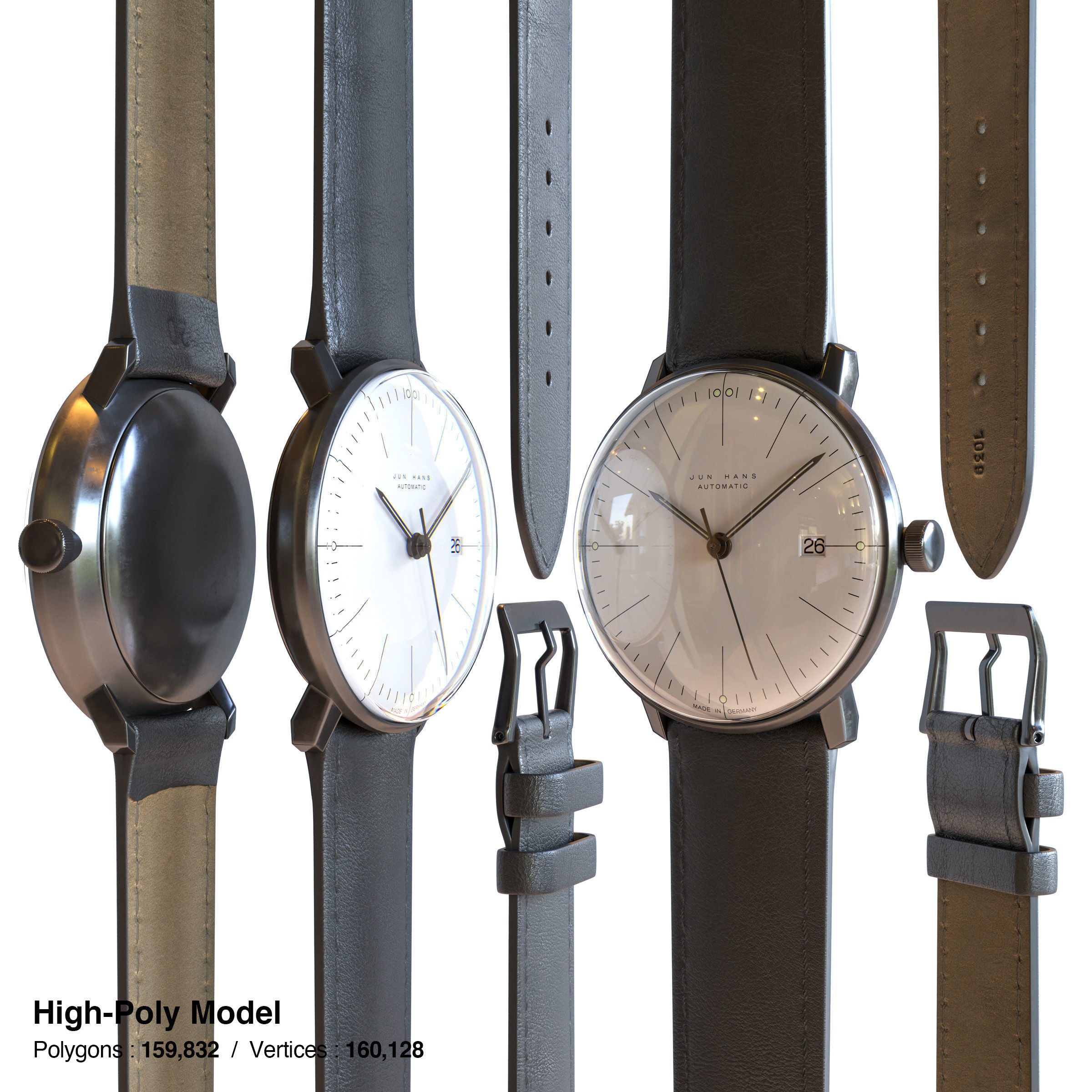 Minimalist Watch 3 - Automatic - White Dial x Black Case Low-poly 3D model_5