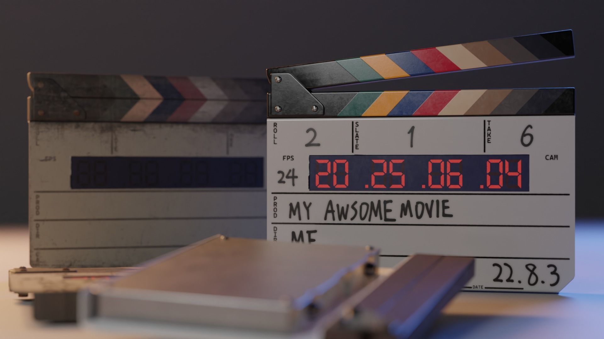 Clapperboard Film Slate With Timecode 3D model_1