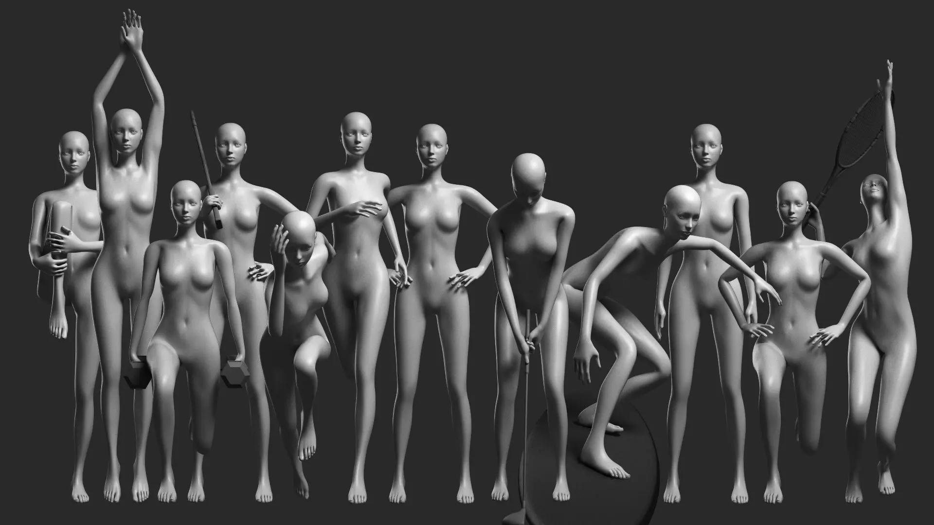 Animated Female Mesh - 12 sport poses v1 Low-poly 3D model