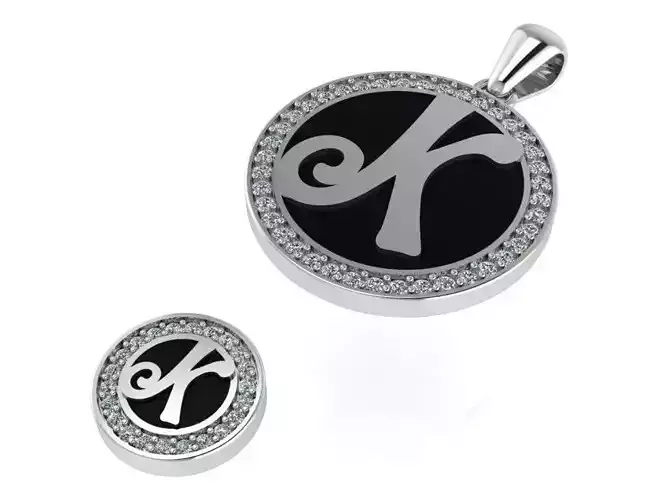 K Letter Circle Pendant Earring Set 0517
