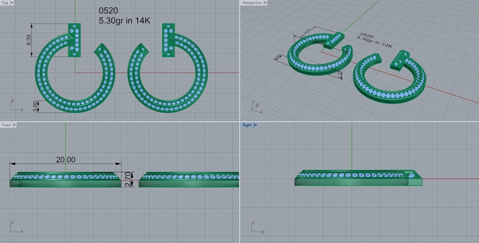Rectangular Pyramid Circle Earrings 0520 3D print model_4
