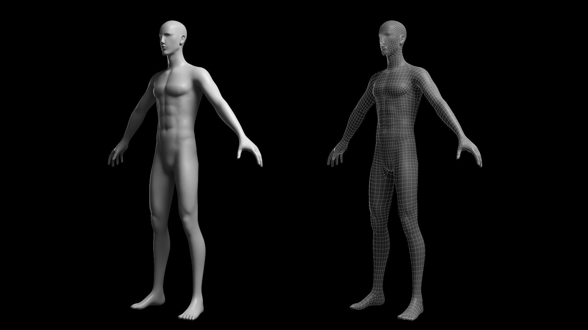 Animated Male Base Mesh v2 - 3 poses Low-poly 3D model_6