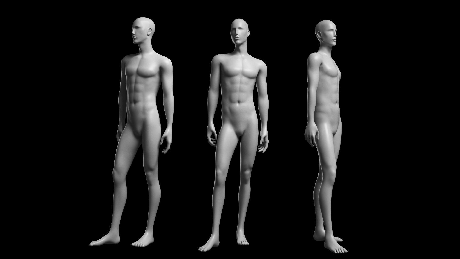 Animated Male Base Mesh v2 - 3 poses Low-poly 3D model_2