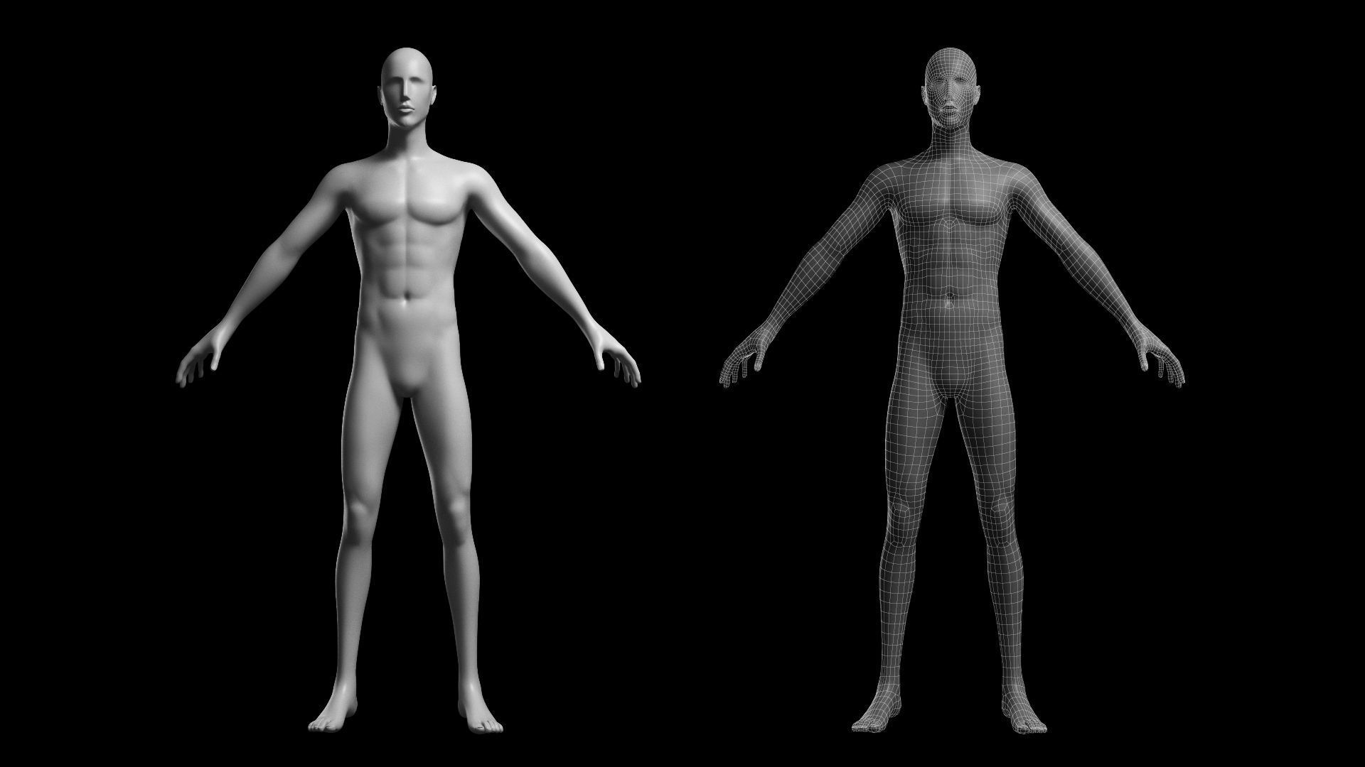 Animated Male Base Mesh v2 - 3 poses Low-poly 3D model_5