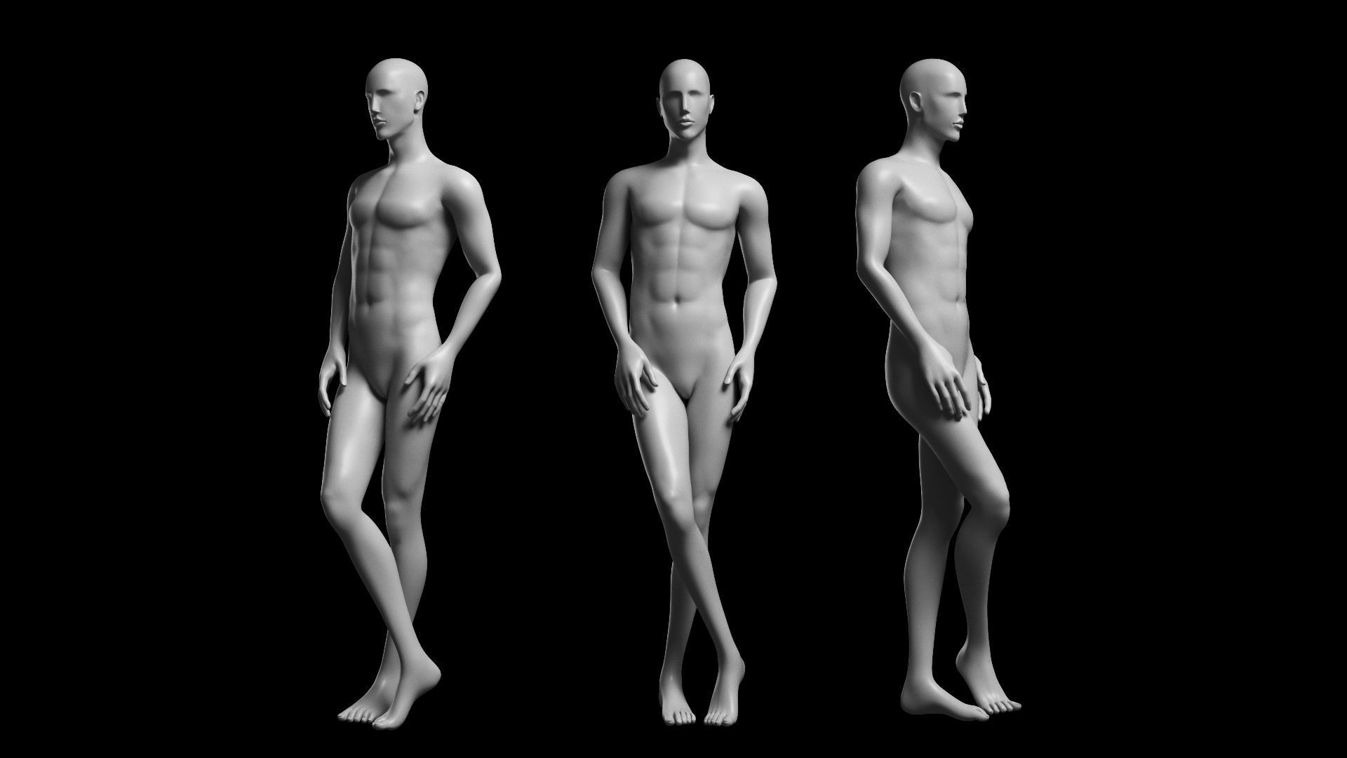 Animated Male Base Mesh v2 - 3 poses Low-poly 3D model_4