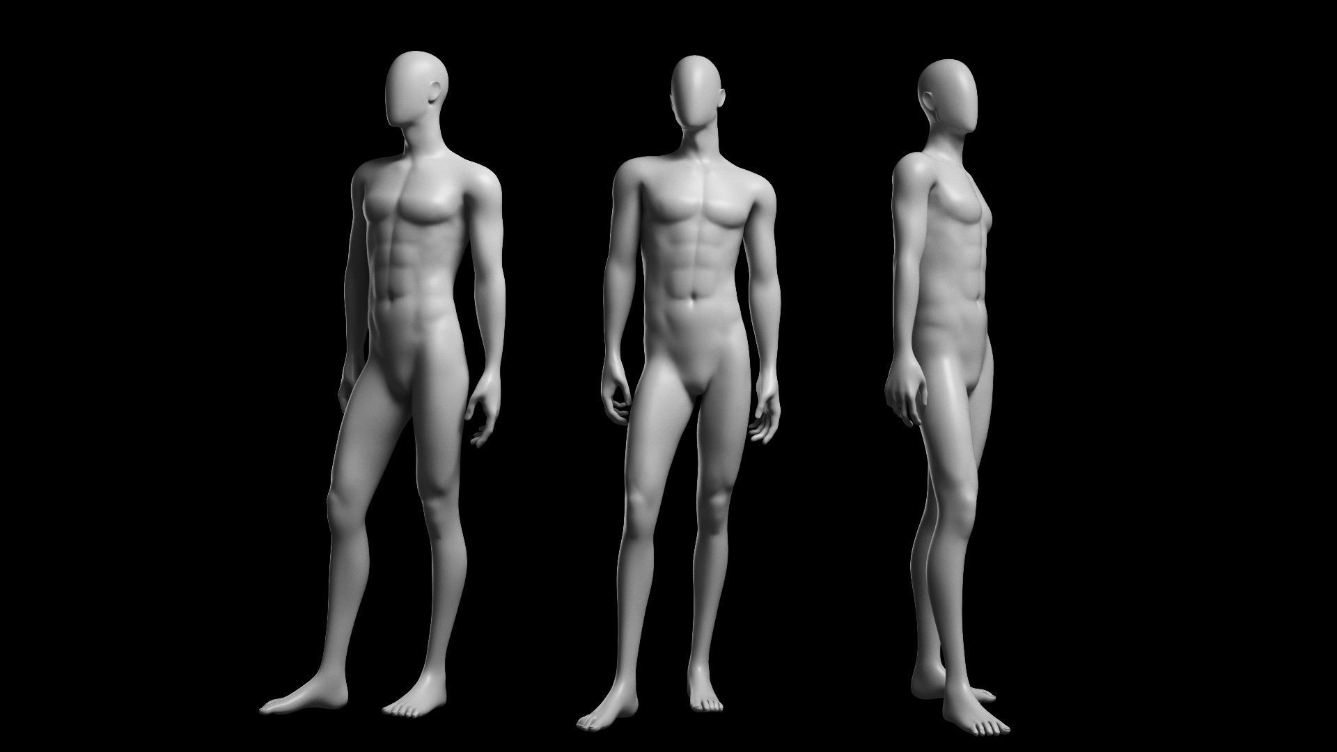 Animated Male Base Mesh v3 - 3 poses Low-poly 3D model_2