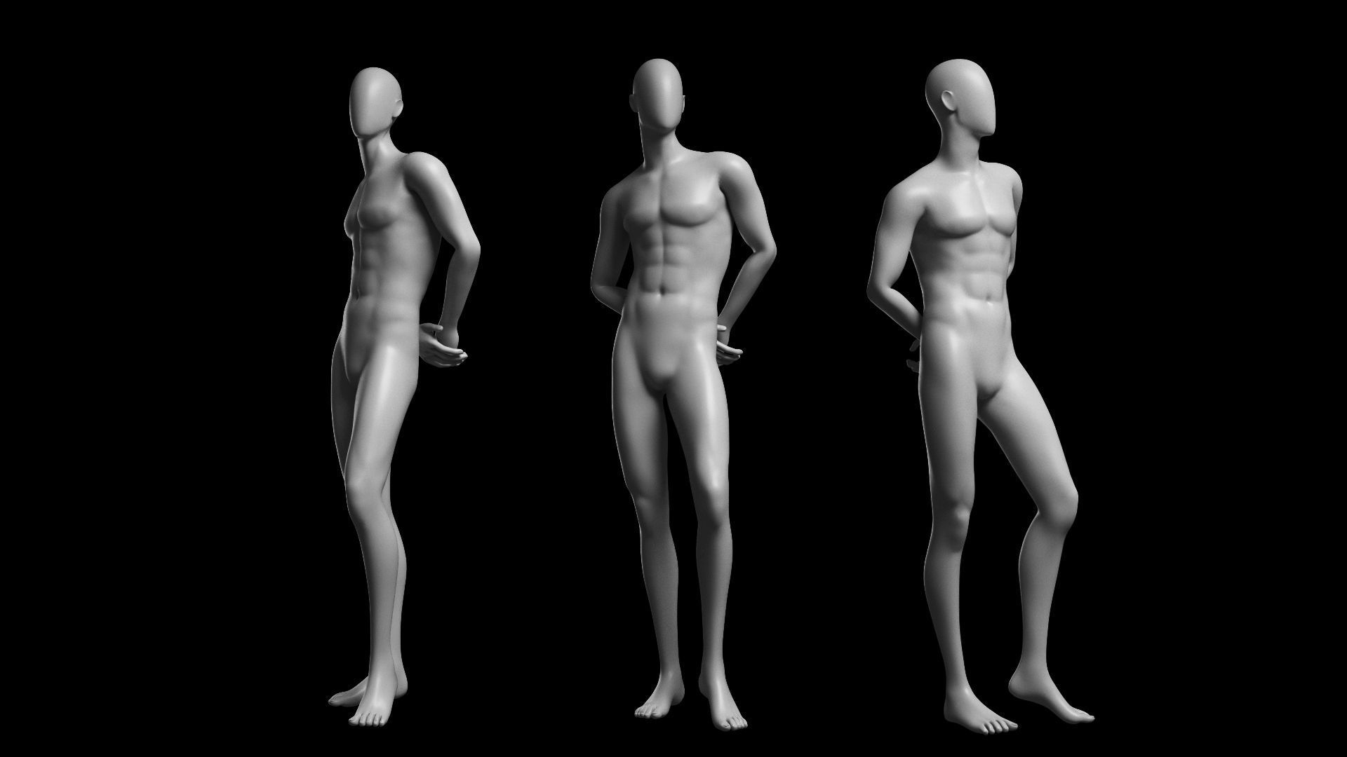 Animated Male Base Mesh v3 - 3 poses Low-poly 3D model_3