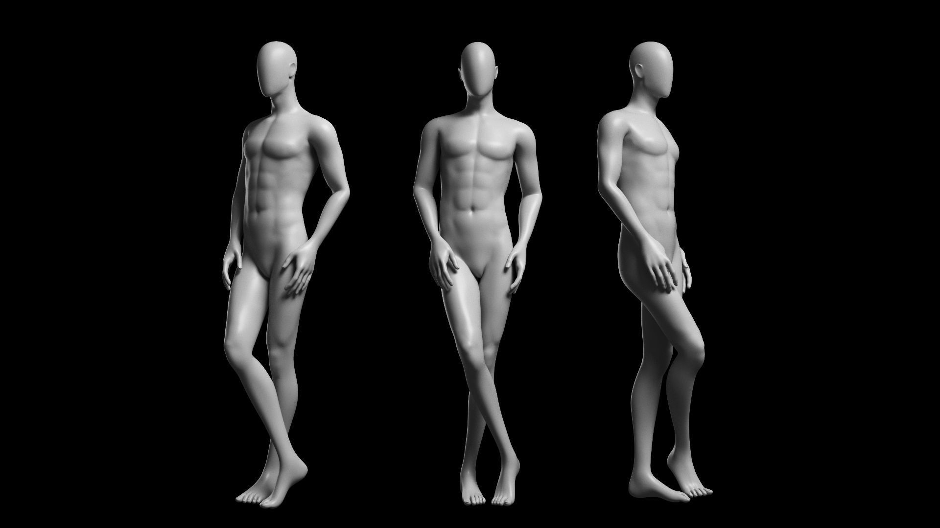 Animated Male Base Mesh v3 - 3 poses Low-poly 3D model_4