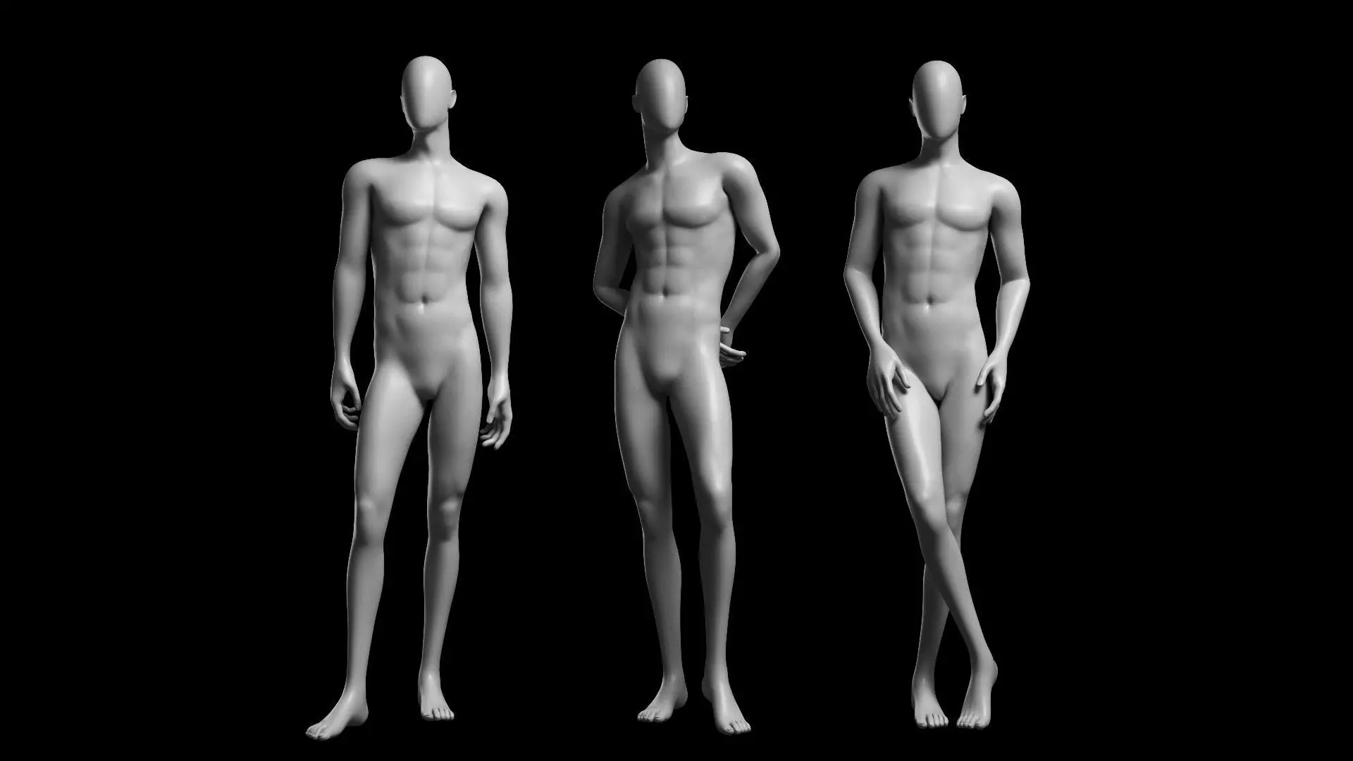 Animated Male Base Mesh v3 - 3 poses Low-poly 3D model_0