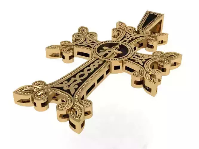 Enamel Inlay Milgrain Cross Pendant 0528