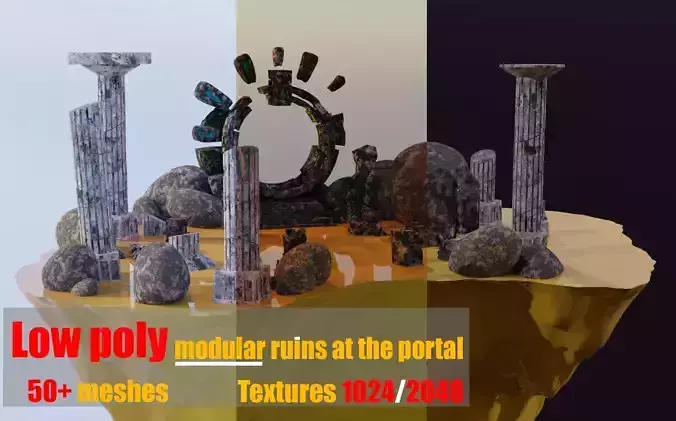 LowPoly modular ruins at the portal Free low-poly 3D model