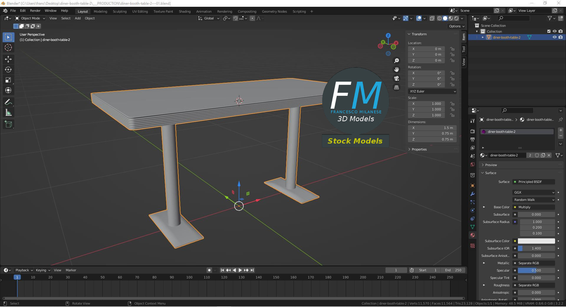 Diner booth table 2 3D model_9