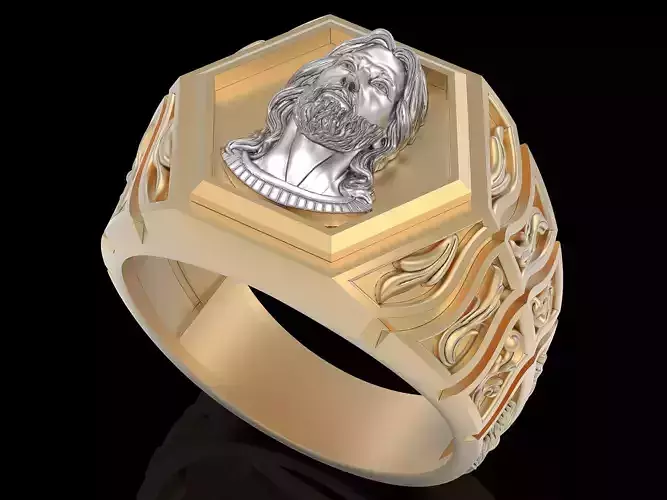Jesus ring gold printable jewelry 3D model