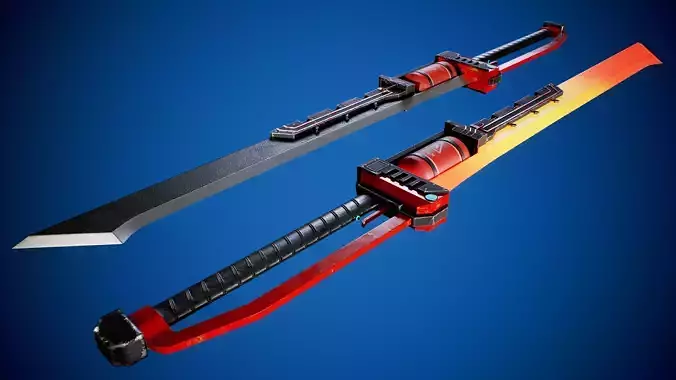 Fire two-handed sword PBR low-poly game ready