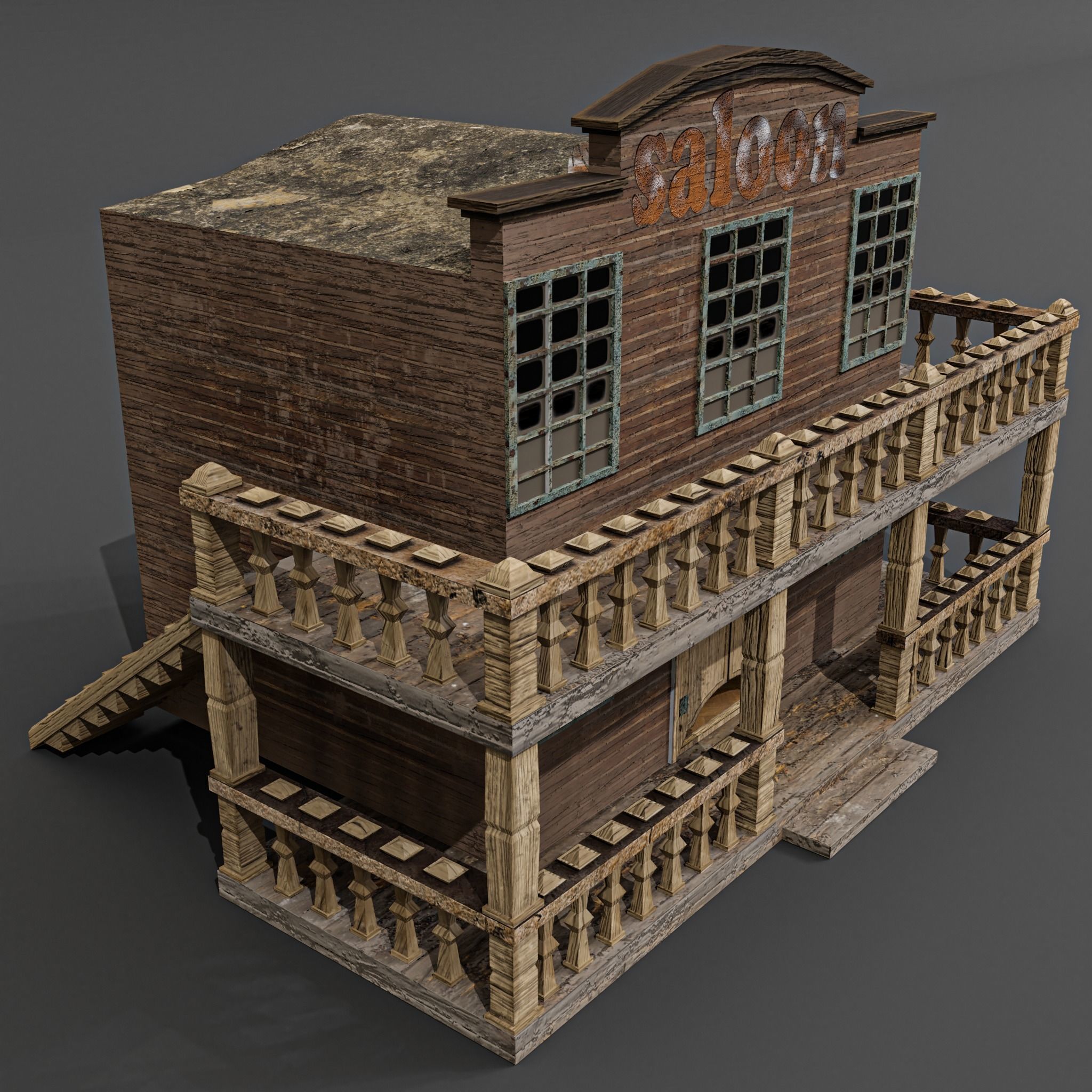 western saloon Low-poly 3D model_2