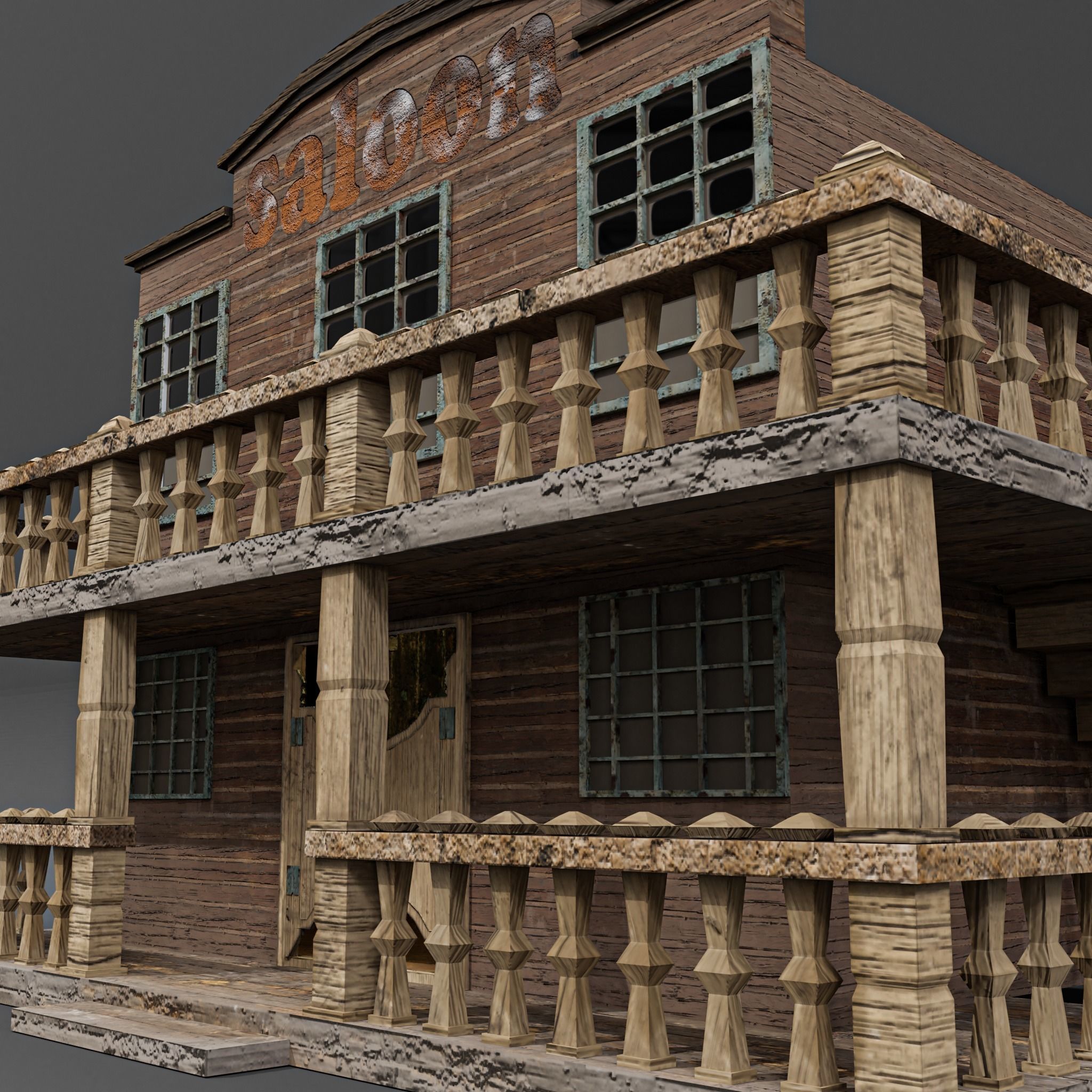 western saloon Low-poly 3D model_3