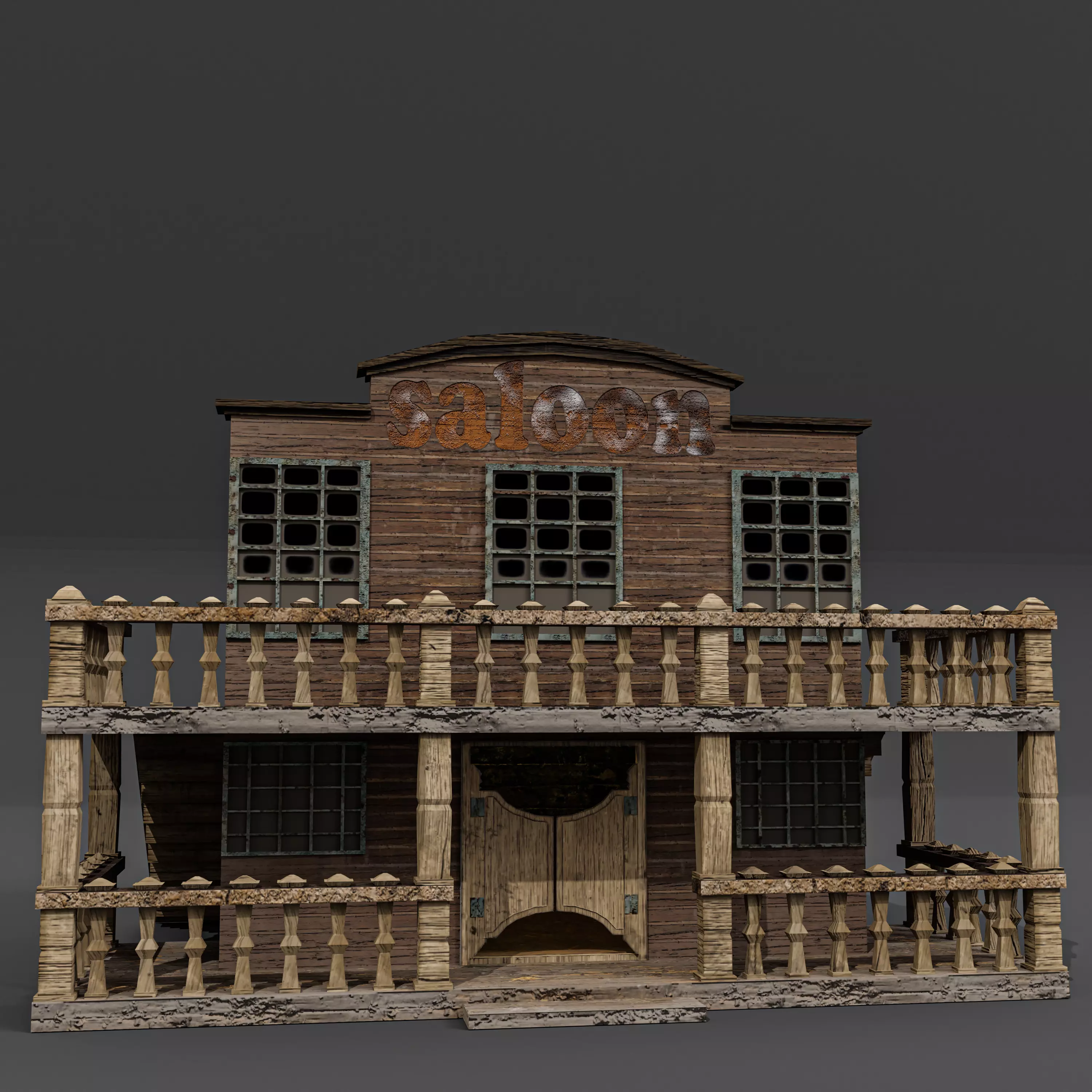 western saloon Low-poly 3D model_0