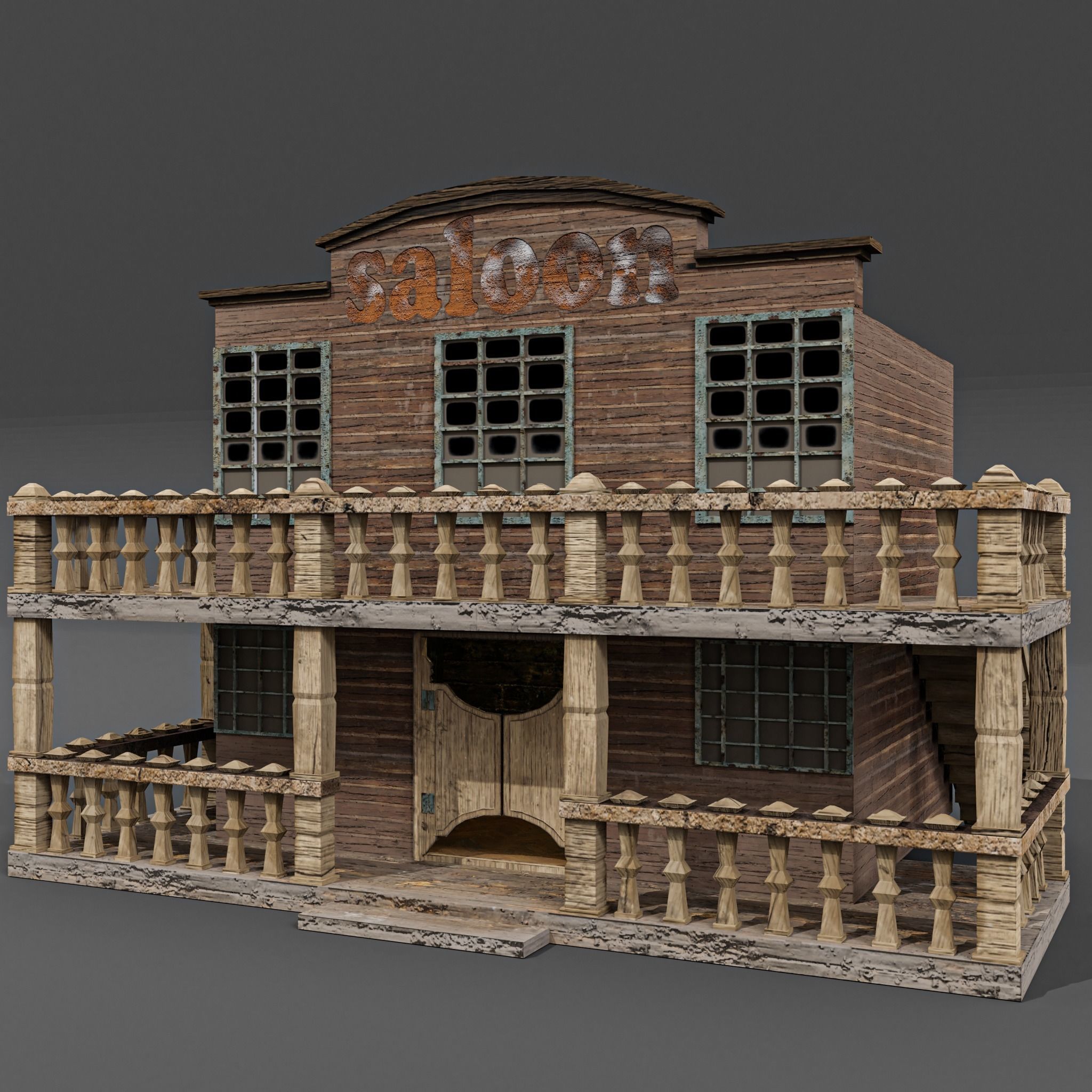 western saloon Low-poly 3D model_1