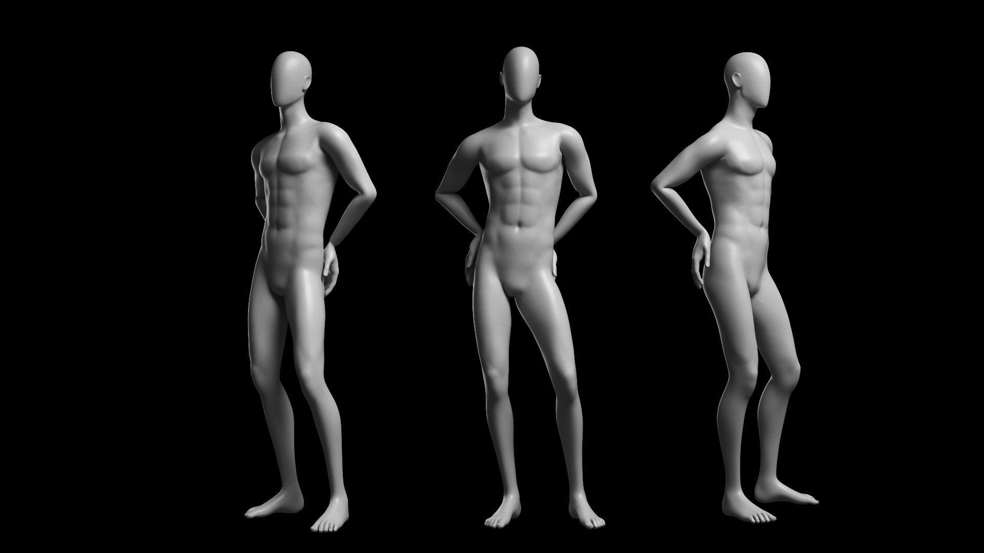 Animated Male Base Mesh v3 - 12 poses Low-poly 3D model_14