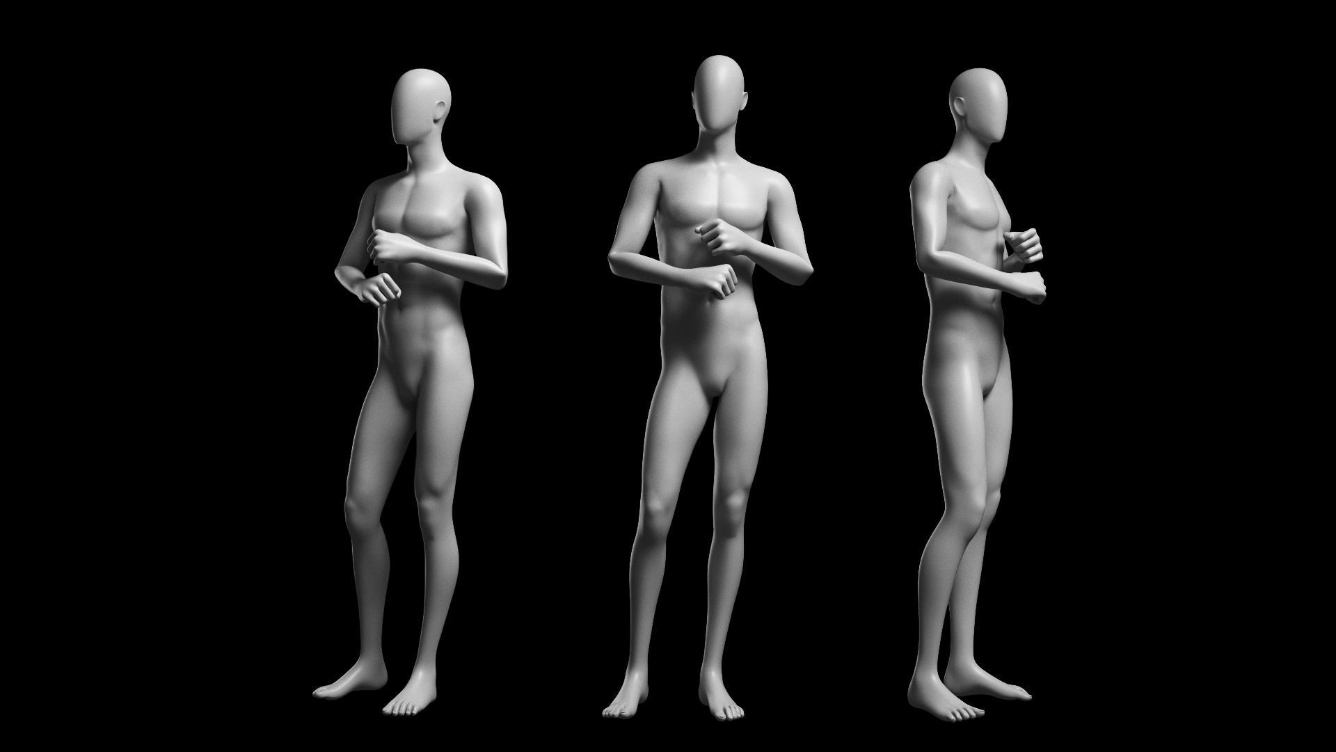 Animated Male Base Mesh v3 - 12 poses Low-poly 3D model_15