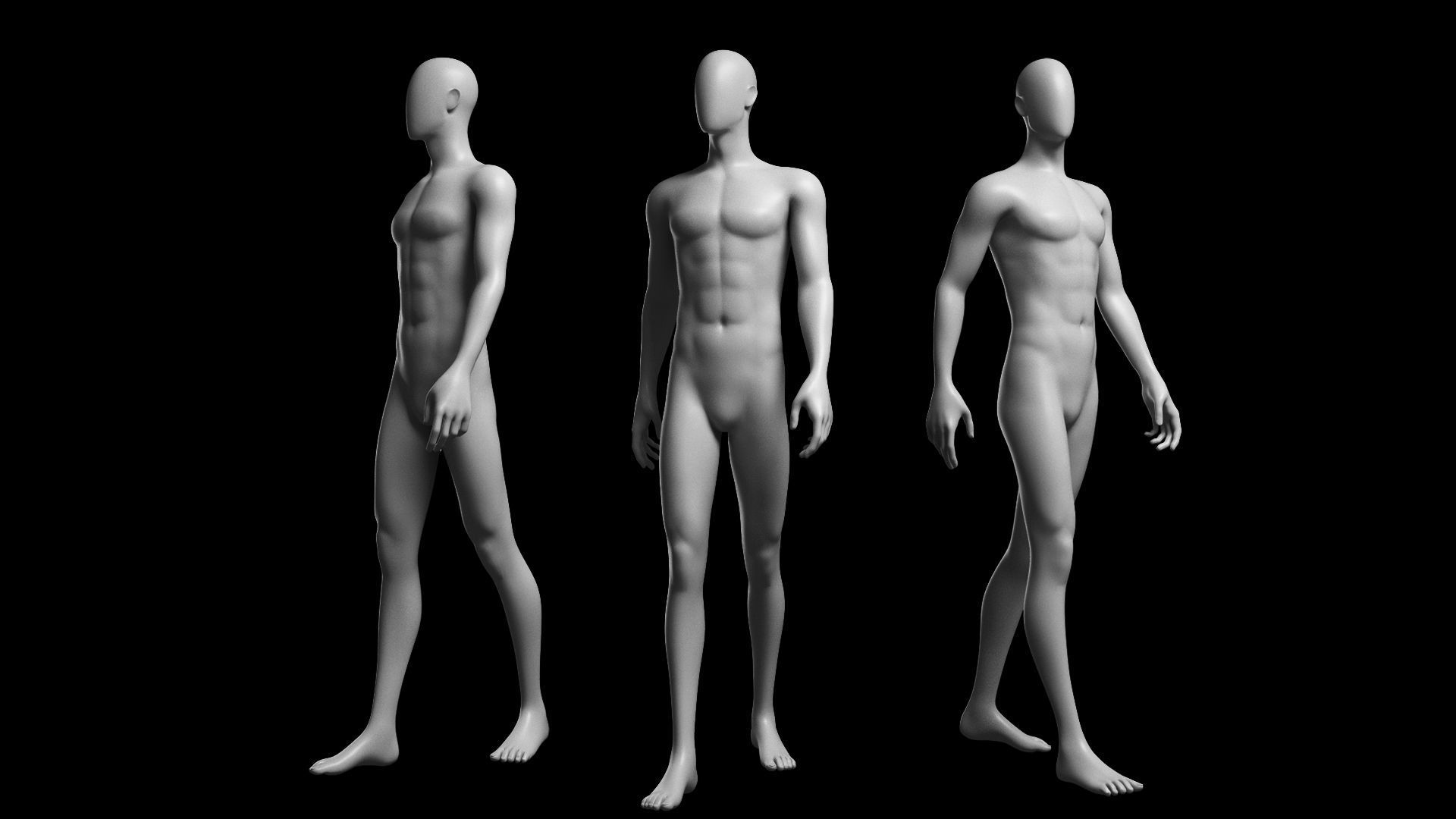 Animated Male Base Mesh v3 - 12 poses Low-poly 3D model_10