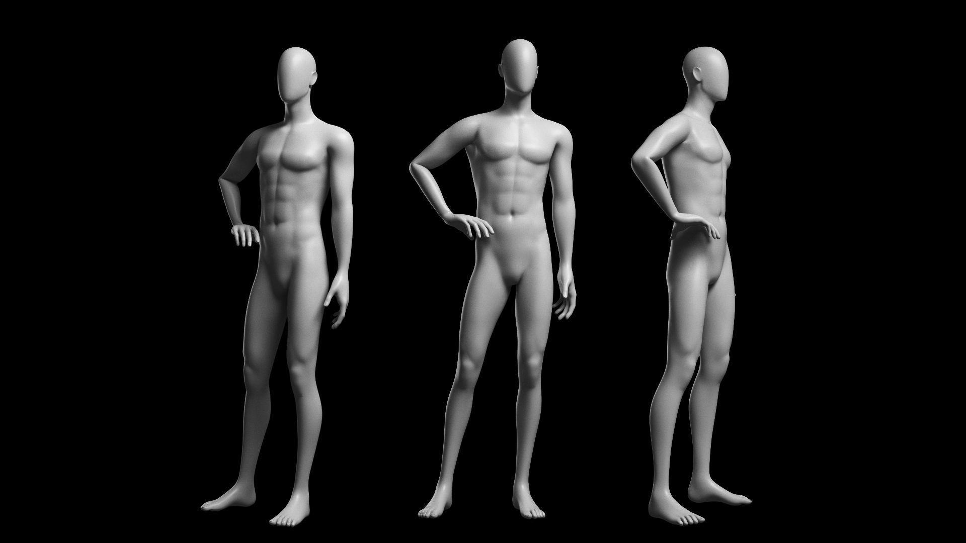 Animated Male Base Mesh v3 - 12 poses Low-poly 3D model_4