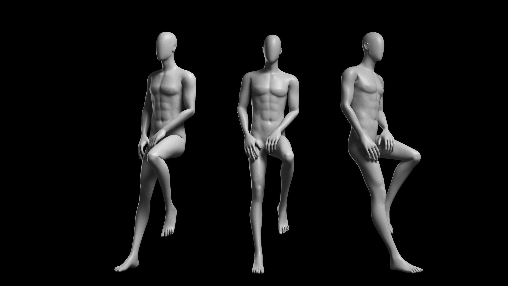 Animated Male Base Mesh v3 - 12 poses Low-poly 3D model_5